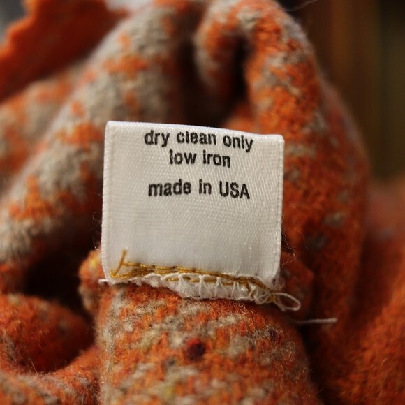 Su-Zen Rare Orange Plaid Wool Skirt Suit Set Longline Jacket Wrap Skirt L/XL - Picture 16 of 16